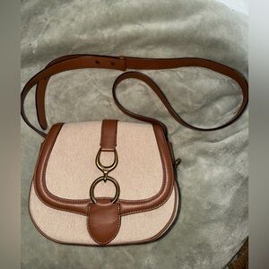 Ralph Lauren tan cotton brown leather crossbody bag